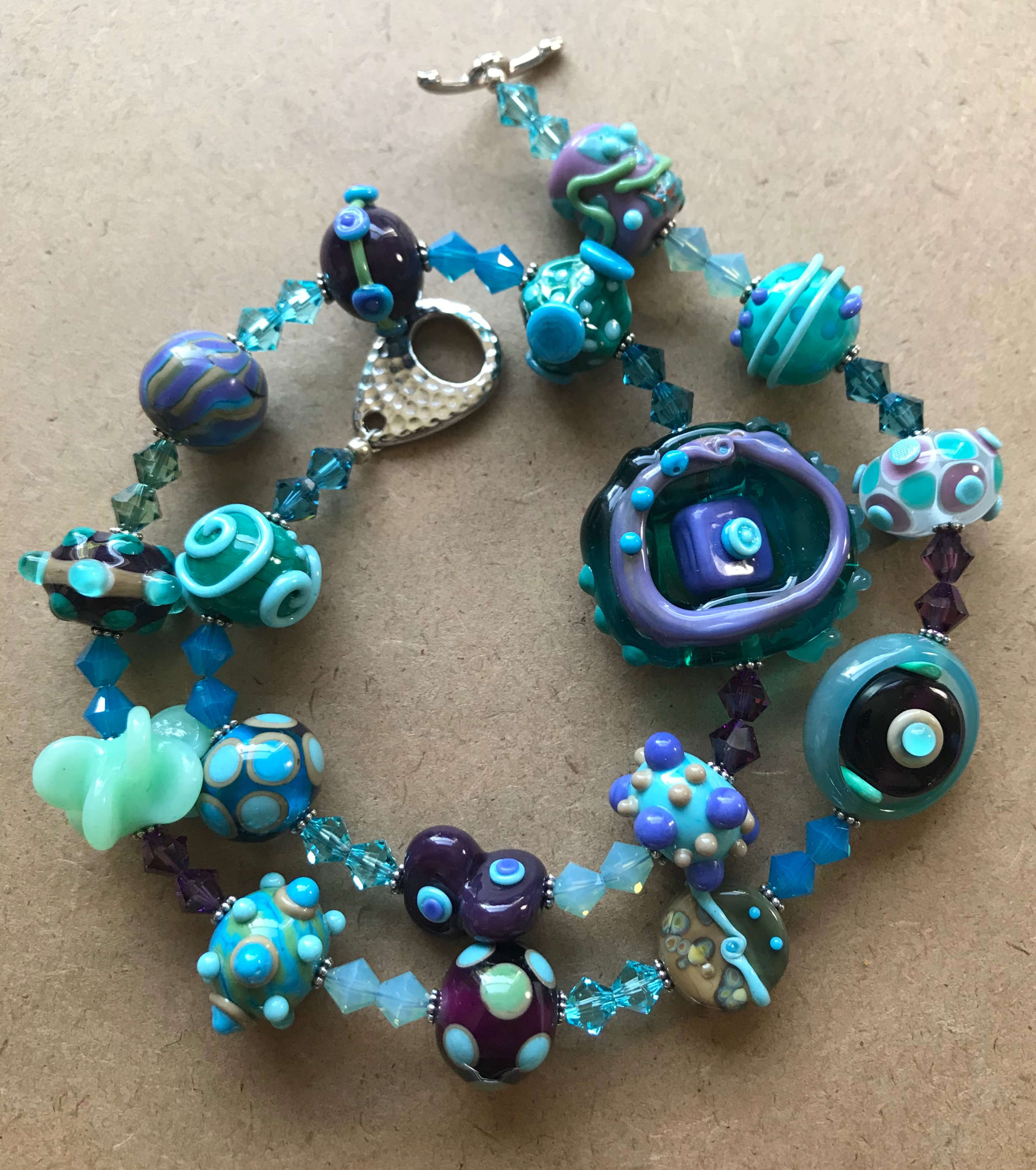 Original Lampwork Glass and Sterling Silver Beaded Necklace by Debbie Keen